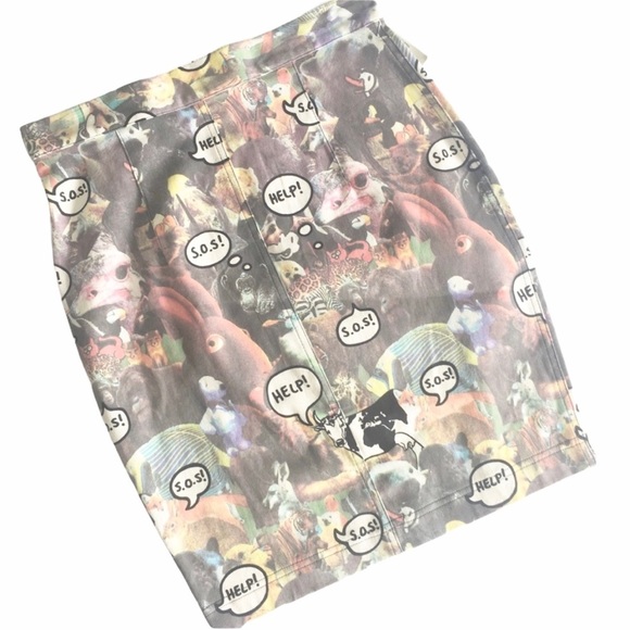 VHTF: new Vintage Moschino ©1995 ☻ Whimsical Animal Print Mini Skirt ☻︎ Help SOS - Picture 6 of 14